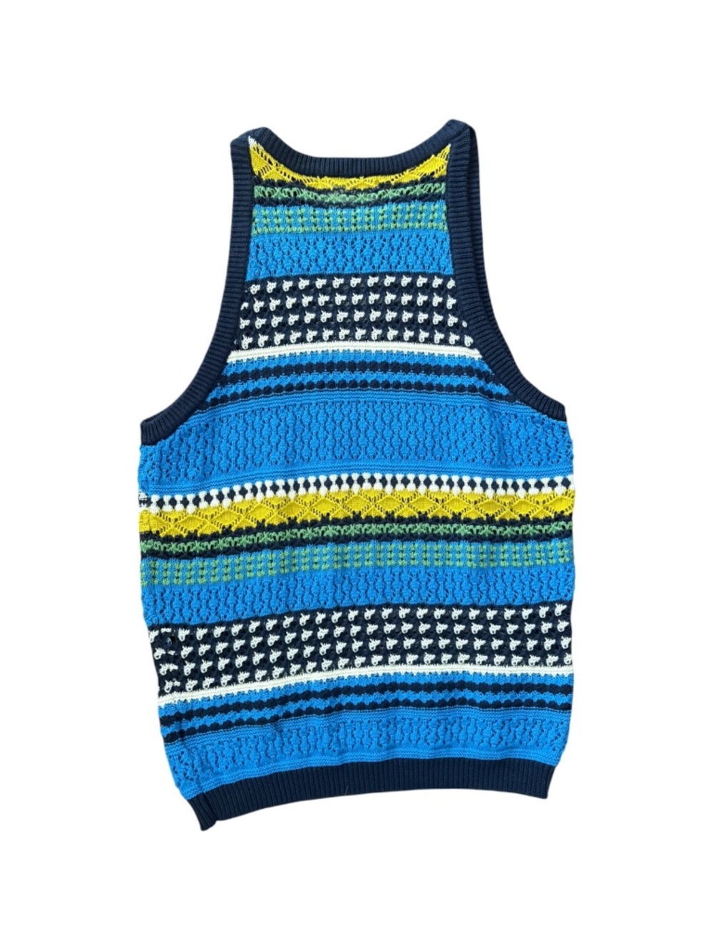 Heartloom Crochet Knit Tank Top Size Large Blue Yellow Multicolor Cotton - Picture 2 of 7